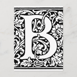 Carte Postale Monogramme initiale B. Motif floral personnalisé