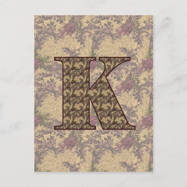 Carte Postale Monogramme Initiale K Élégant Floral Vintage (Devant)