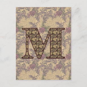 Carte Postale Monogramme Initiale M Élégant Floral Vintage 
