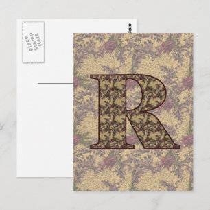 Carte Postale Monogramme Initiale R Élégant Floral Vintage