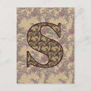Carte Postale Monogramme Initiale S Élégant Floral Vintage 