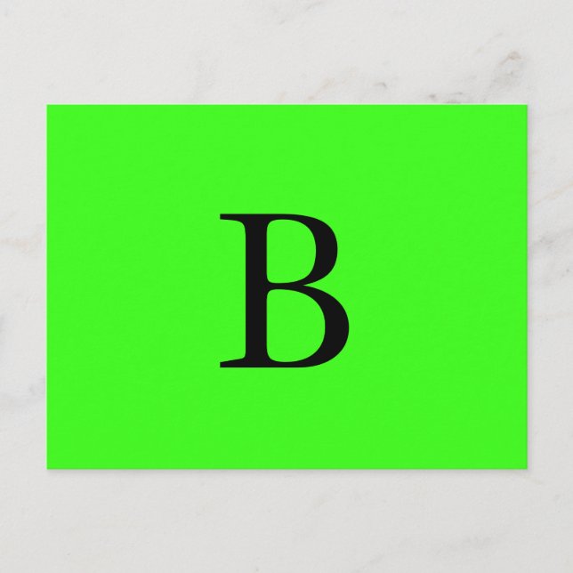 Carte Postale Monogramme Initiales Neon Vert brillant Cool coule (Devant)