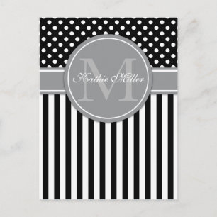 Carte Postale Monogramme moderne avec rayures polkadot motif