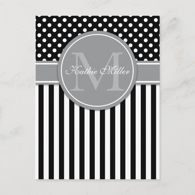 Carte Postale Monogramme moderne avec rayures polkadot motif (Devant)