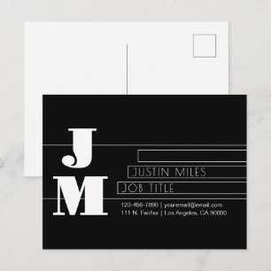 Carte Postale Monogramme noir et blanc rétro-modern personnalisa