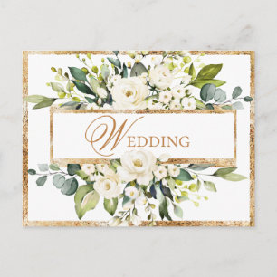 Carte Postale Monogramme or blanc Mariage floral Enregistrer la 