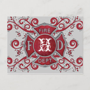 Carte Postale Monogramme personnalisé du service d'incendie