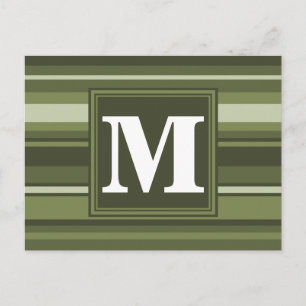 Carte Postale Monogramme rayures vert olive