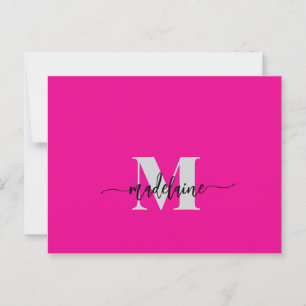 Carte Postale Monogramme rose noir couleur argent personnel