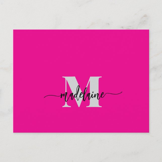 Carte Postale Monogramme rose noir couleur argent personnel (Devant)