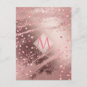 Carte Postale Monogramme ROSEGOLD Métallurgie Foil Confetti Look