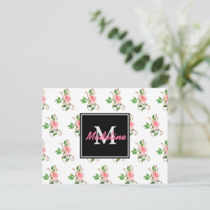Carte postale Monogramme Roses Roses Rose
