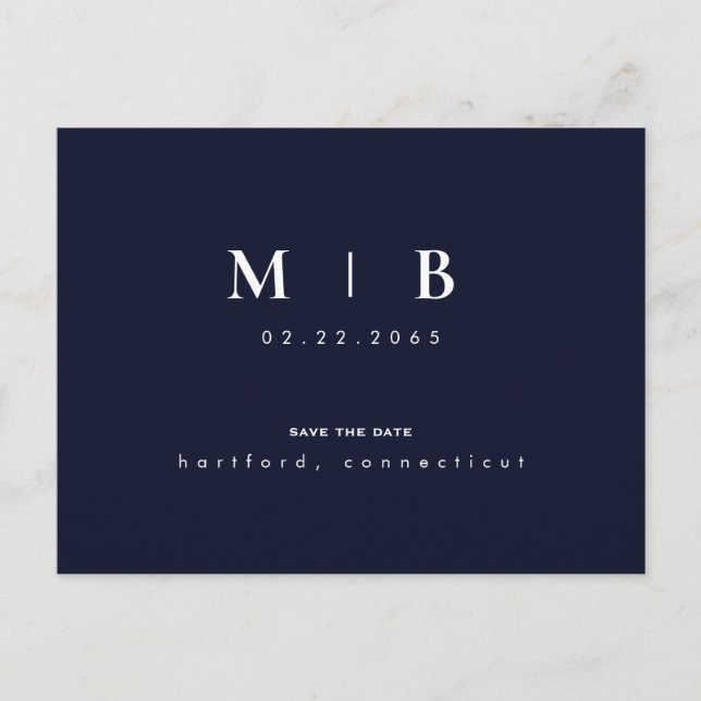 Carte Postale Monogramme simple et élégant Marine & Blanc Enregi (Devant)