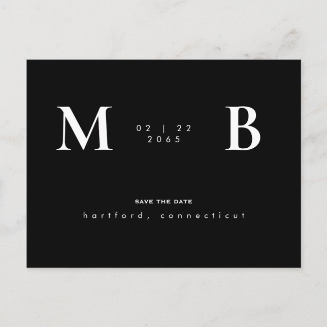Carte Postale Monogramme simple et élégant Noir/Blanc Enregistre (Devant)