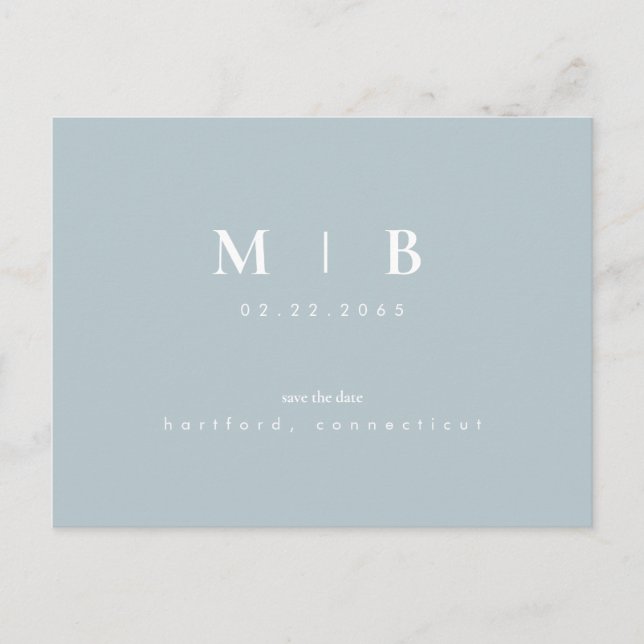 Carte Postale Monogramme simple Hiver Bleu Enregistrer la date Q (Devant)