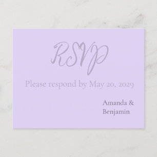 Carte Postale Monogramme simple minimaliste mariage Lavande RSVP