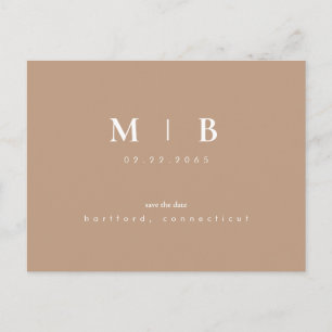 Carte Postale Monogramme simple Neutre Enregistrer la date Code