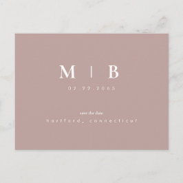 Carte Postale Monogramme simple Rose or Enregistrer la date