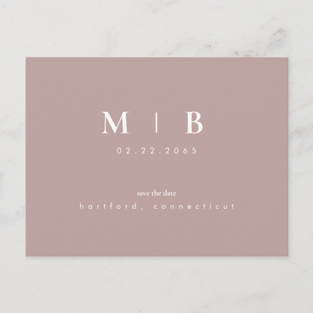 Carte Postale Monogramme simple Rose or Enregistrer la date (Devant)