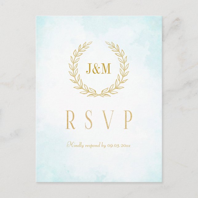 Carte Postale Monogramme Turquoise Mariage Choix de repas RSVP (Devant)