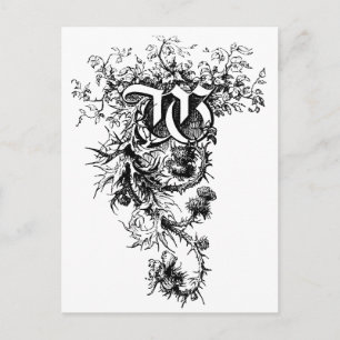 Carte Postale Monogramme W avec Fleurs de chardon