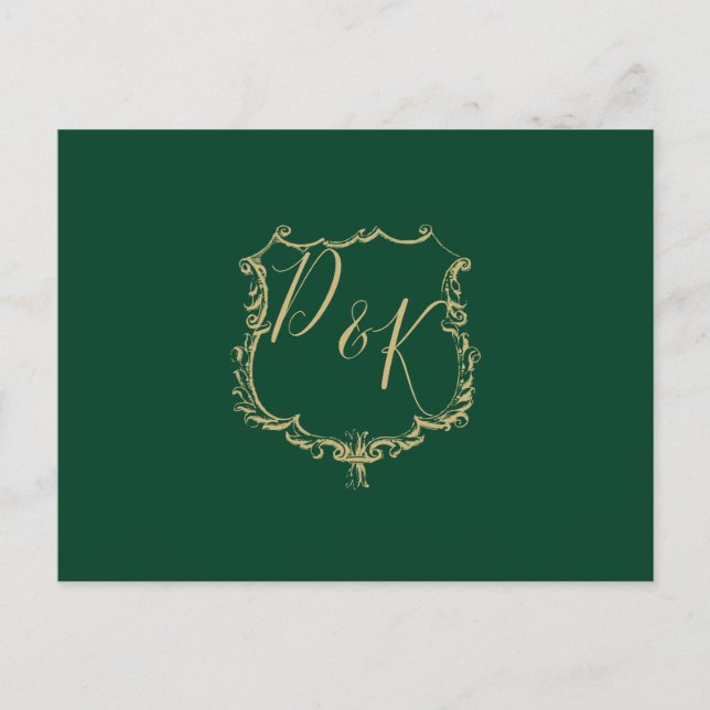 Carte postale Monogrammed Gold Crest Green Wedding (Devant)
