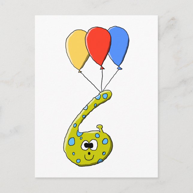 Carte Postale Monstre de dessin animé du 6e anniversaire. (Devant)