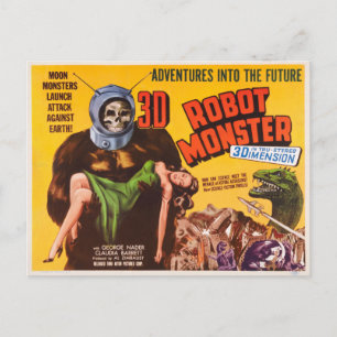 CARTE POSTALE MONSTRE ROBOT 3D