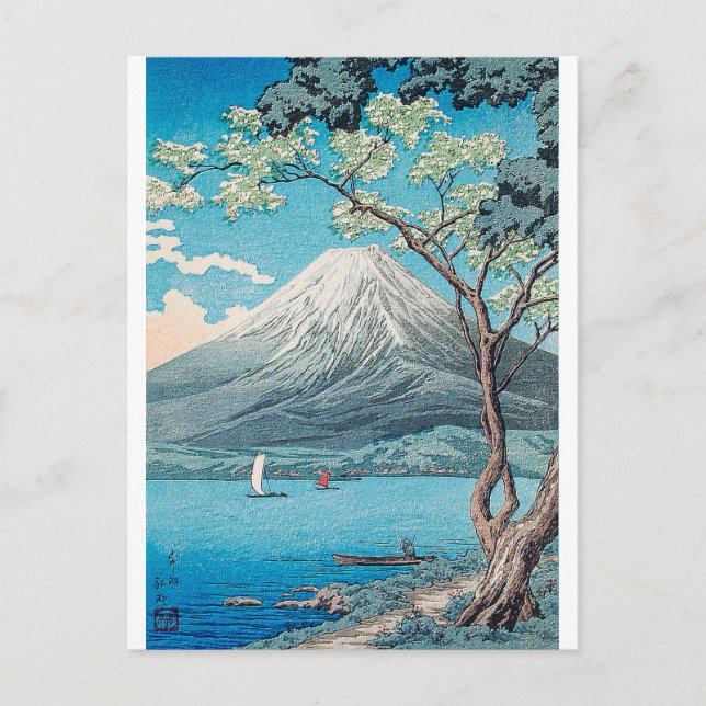 Carte Postale Mont Fuji depuis le lac Yamanaka, estampe par H.Ta (Devant)