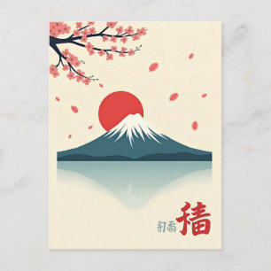 Carte Postale Mont Fuji et fleurs de cerisiers minimalistes