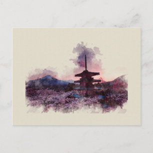Carte Postale Mont Fuji, Japon, Aquarelle,
