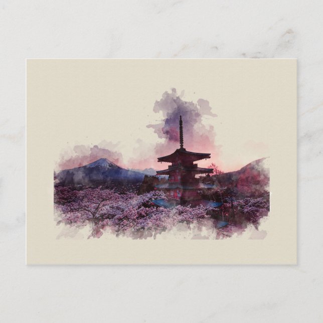 Carte Postale Mont Fuji, Japon, Aquarelle, (Devant)