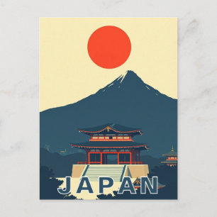 Carte Postale Mont Fuji Japon Pagode Minimaliste Rétro