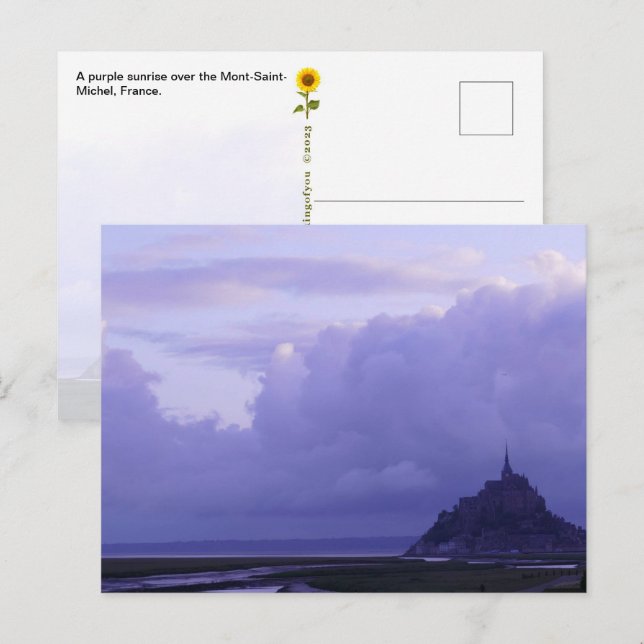 Carte Postale Mont-Saint-Michel Levée de soleil violet, France - (Devant / Derrière)