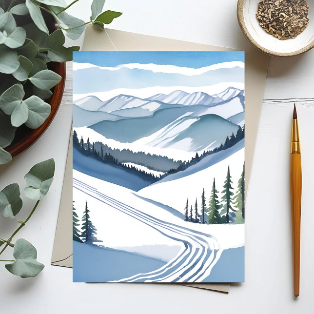 Carte Postale Montagne de ski aquarelle (Créateur téléchargé)