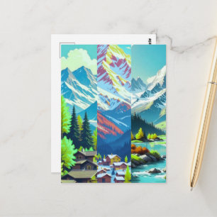 Carte Postale Montagnes - Art de paysage numérique à l'aquarelle
