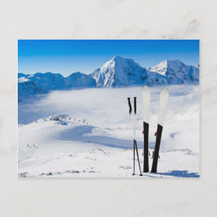 Carte Postale Montagnes et équipement de ski