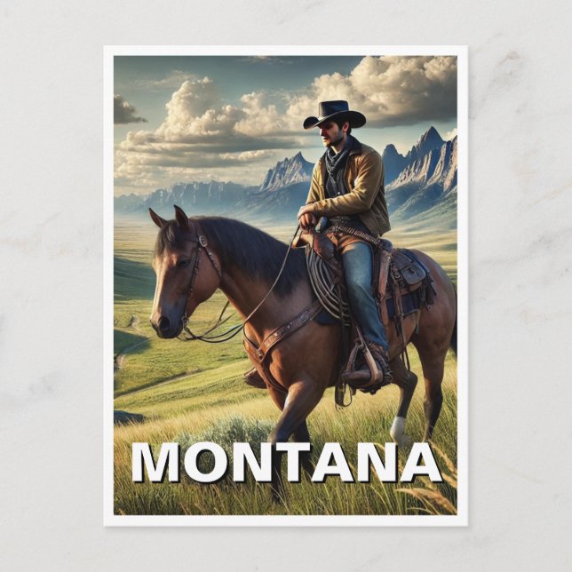 Carte Postale Montana Cowboy à cheval (Devant)