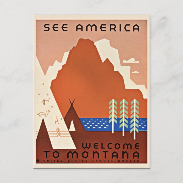 Carte Postale Montana, Voir l'Amérique, illustration de voyage v (Devant)