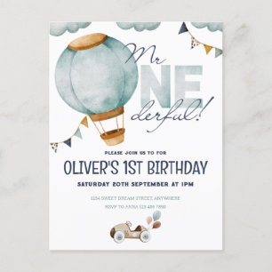 Carte Postale Montgolfière Bleue Aquarelle Mr ONEderful Garçon