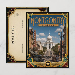 Carte Postale Montgomery Alabama Art Déco vintage de l'âge d'or
