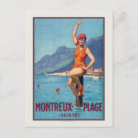 Montreux Plage Suisse Poster vintage vers 1920