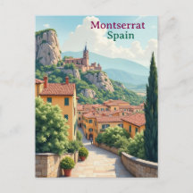 Montserrat Espagne Art illustration de voyage vint
