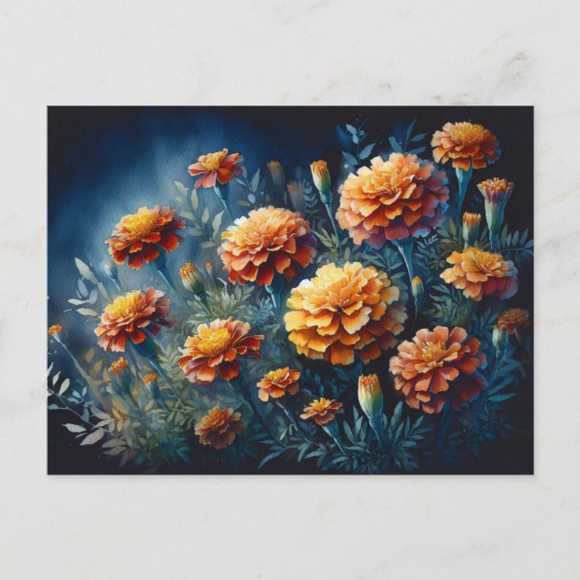 Carte Postale Moody Marigolds Aquarelle Orange Fleurs (Devant)