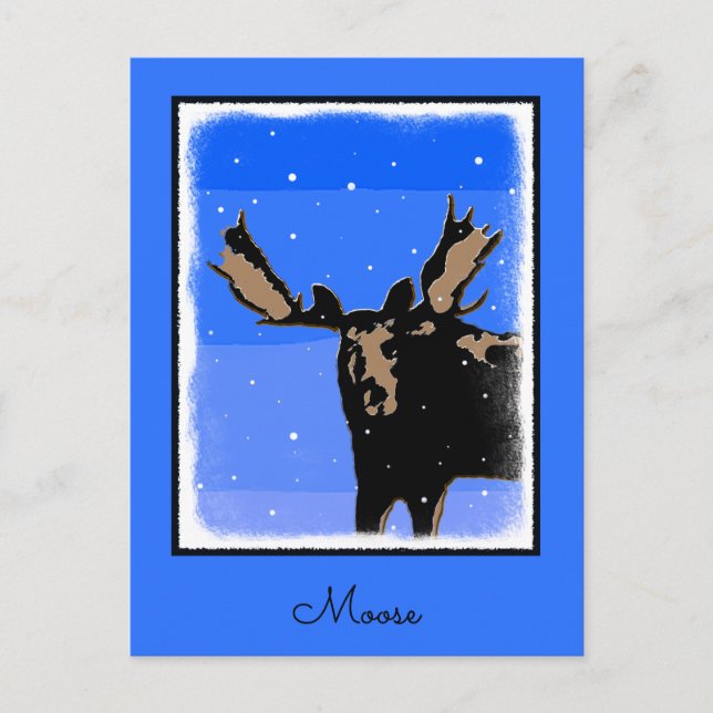 Carte Postale Moose en hiver - Art original de la faune (Devant)