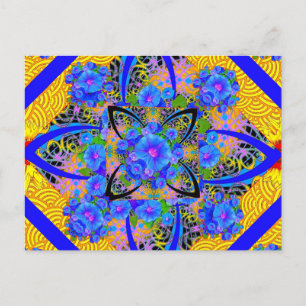 Carte Postale Morning Glories Yellow Blue Art Deco Patterns
