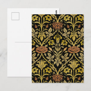 Carte Postale Morris Arrière - plan noir Rose et Motif de fleurs
