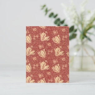 Carte Postale Morris Inspiré Lily Flower Botanique Rouge Textile