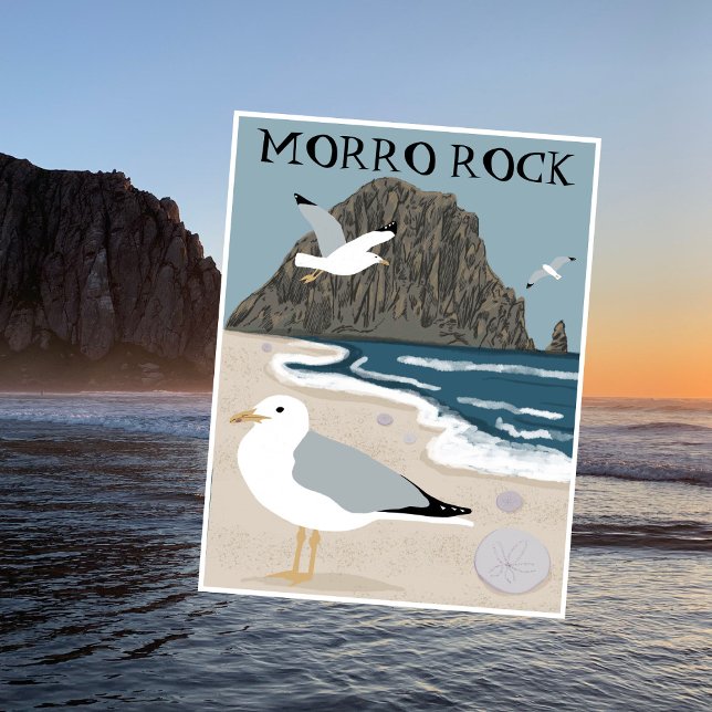 Carte Postale Morro Rock Bay Central California Beach Seaguls (Morro Rock Bay Central California Beach Seagulls Postcard
)