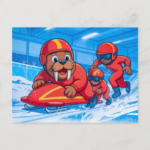 Carte Postale Morse lançant une course de bobsleigh sur une pist